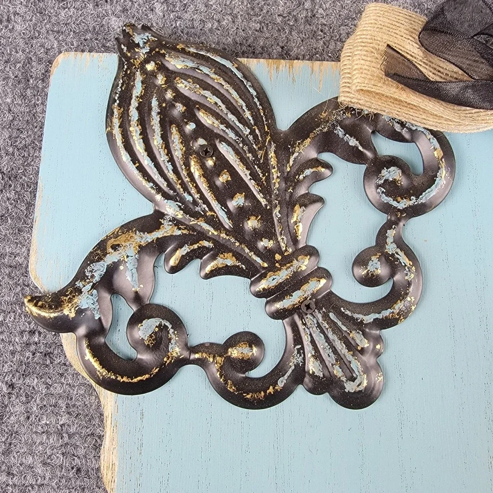 Louisiana State Blue Wooden Wall Decor Sign Cutout Fleur De Lis Bow 13